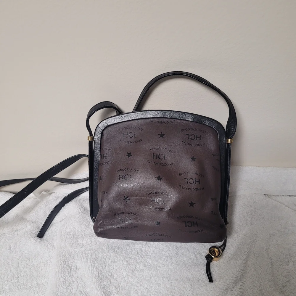 HCL Black and Brown Crossbody Bag German Leather Vintage *flaw